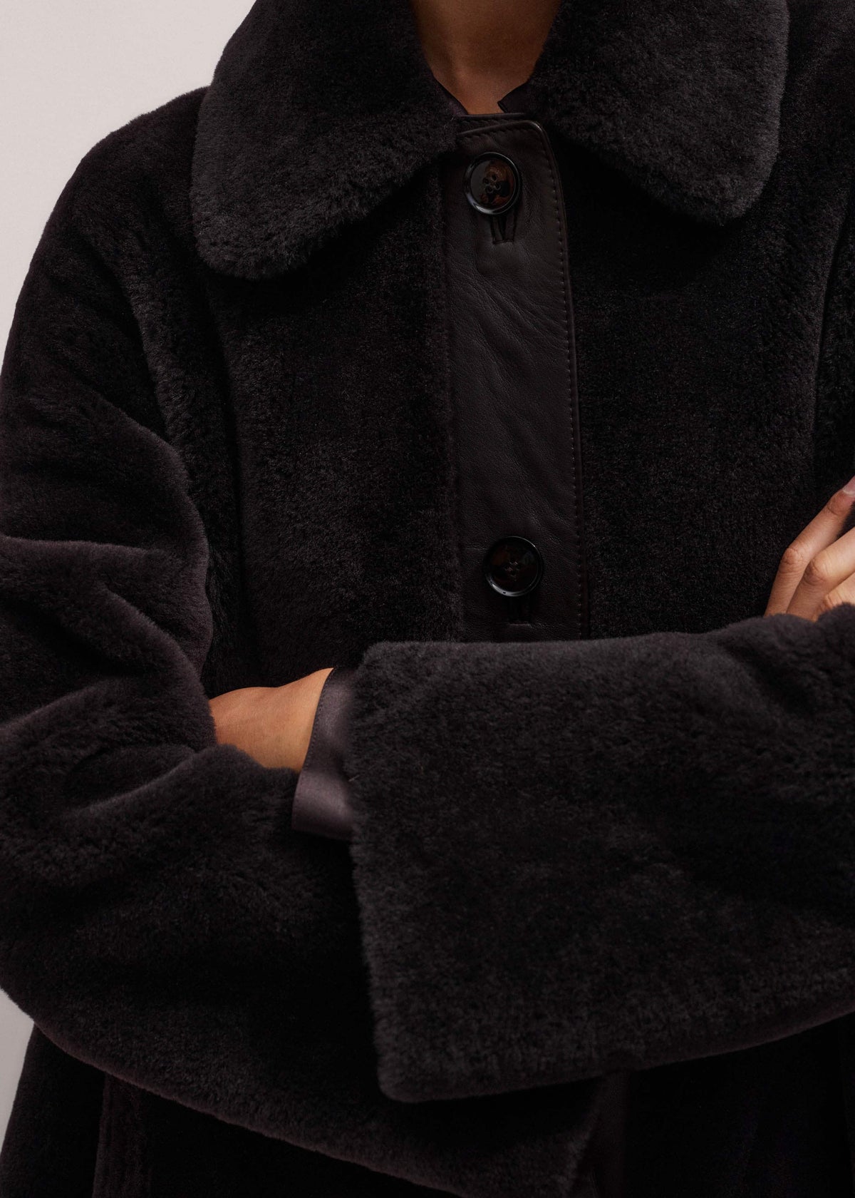 Brown Luxe Shearling Leather Mix Swing Coat | ME+EM