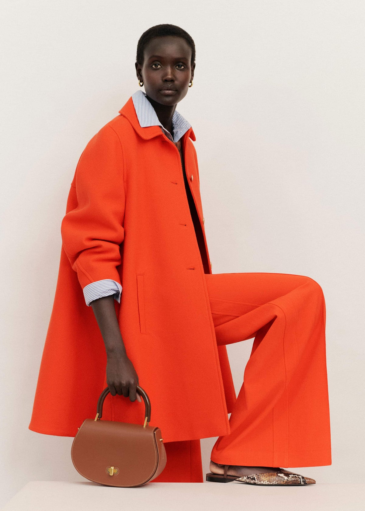 Orange Sculptural Sleeve Swing Coat | ME+EM