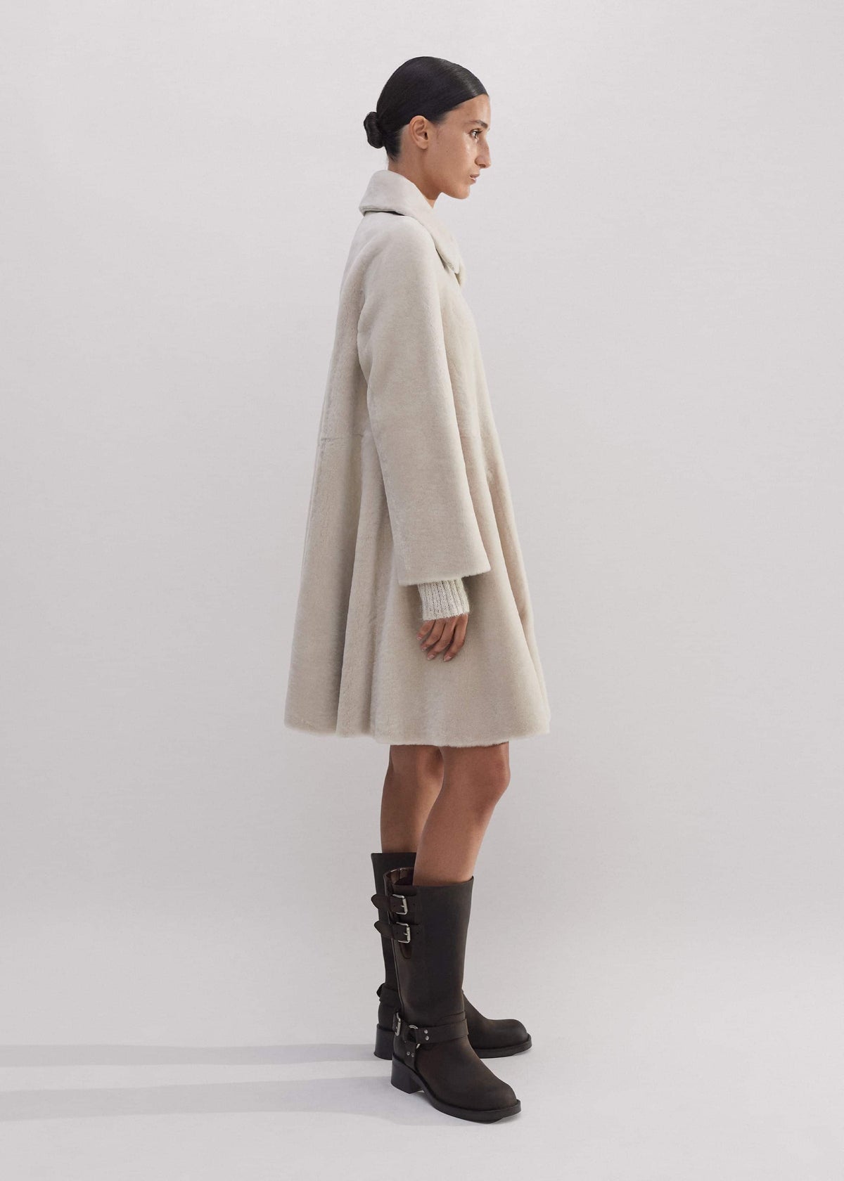 Natural Luxe Shearling Leather-Mix Swing Coat | ME+EM