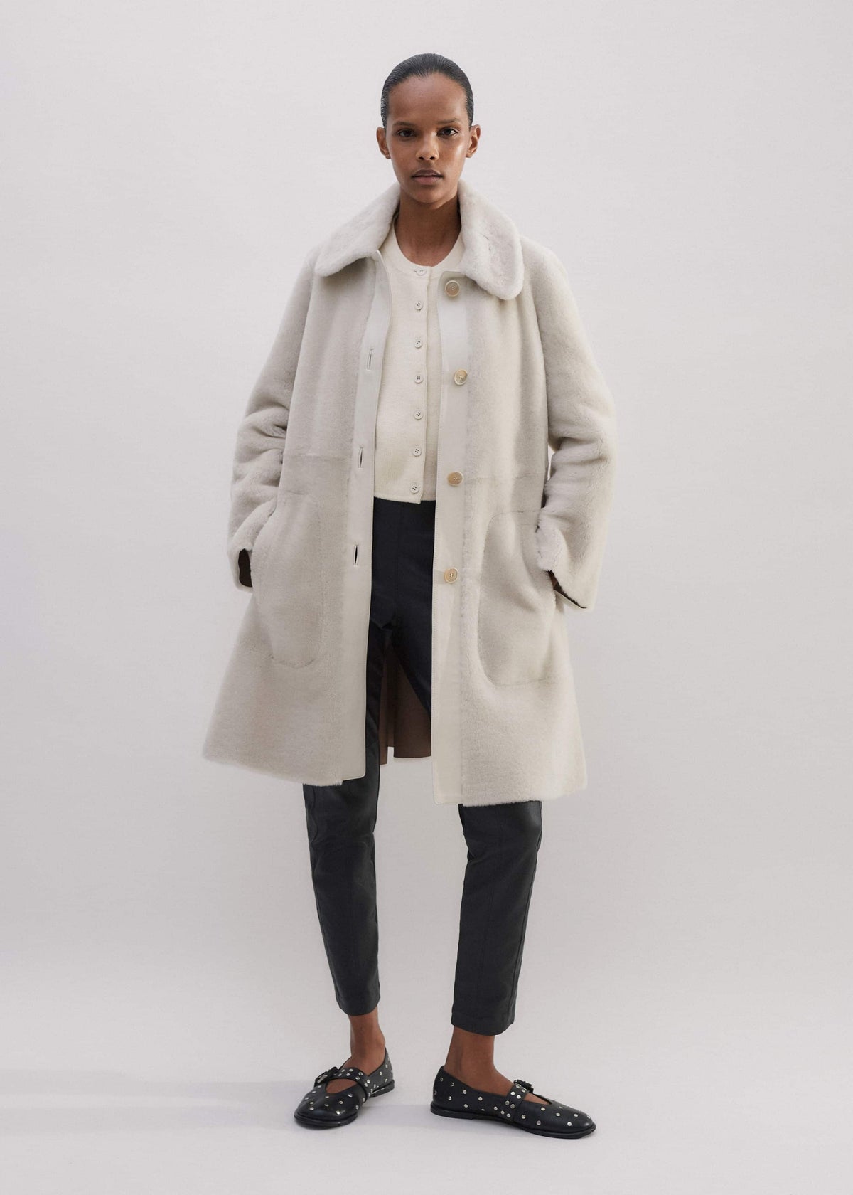 Natural Luxe Shearling Leather-Mix Swing Coat | ME+EM