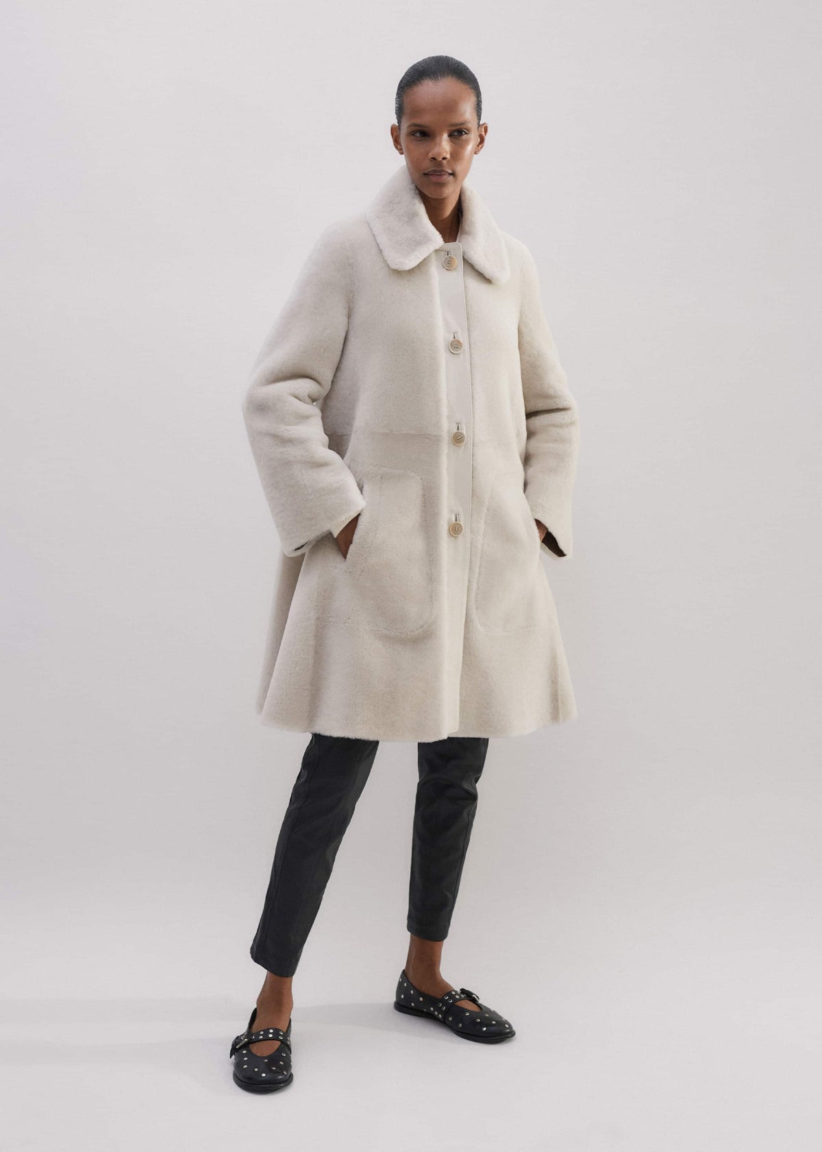 Natural Luxe Shearling Leather-Mix Swing Coat | ME+EM