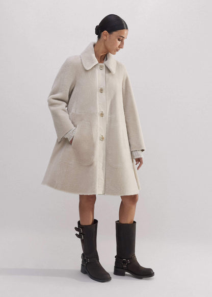 Natural Luxe Shearling Leather-Mix Swing Coat | ME+EM