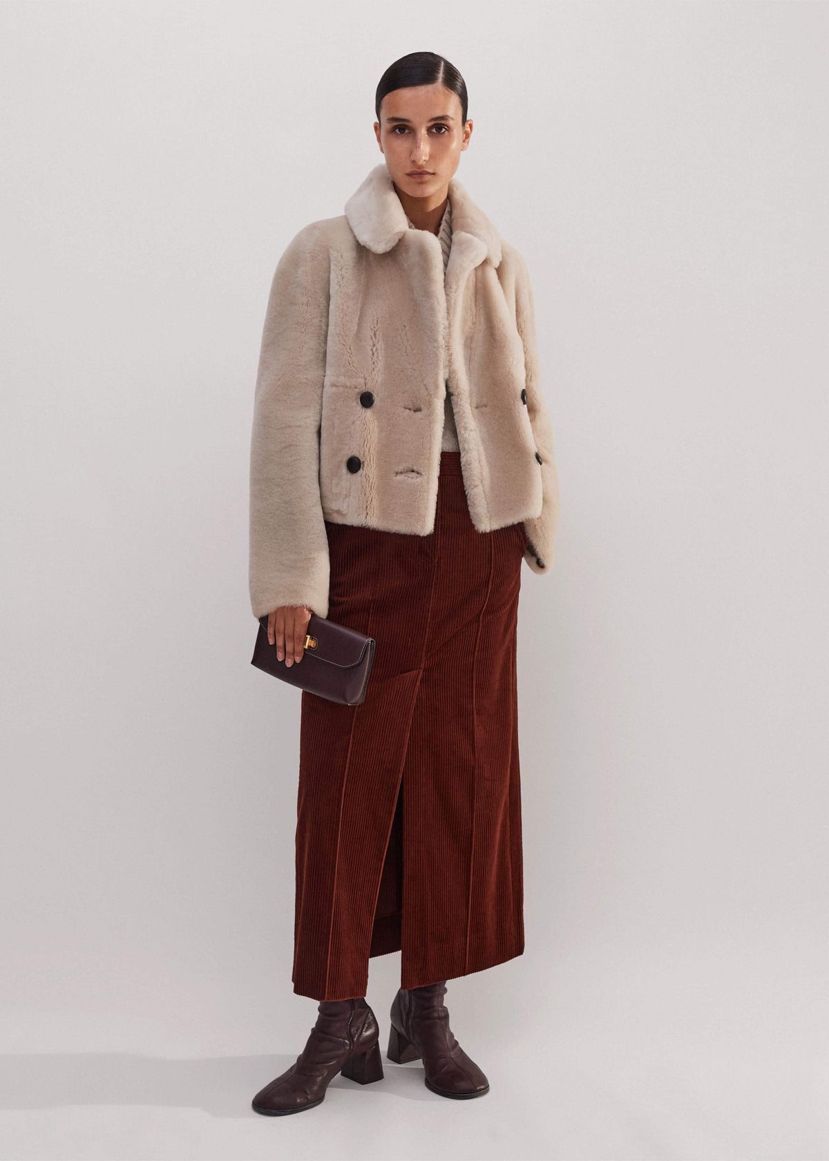 Cream Luxe Short Shearling Coat | Shearling Coats | ME+EM