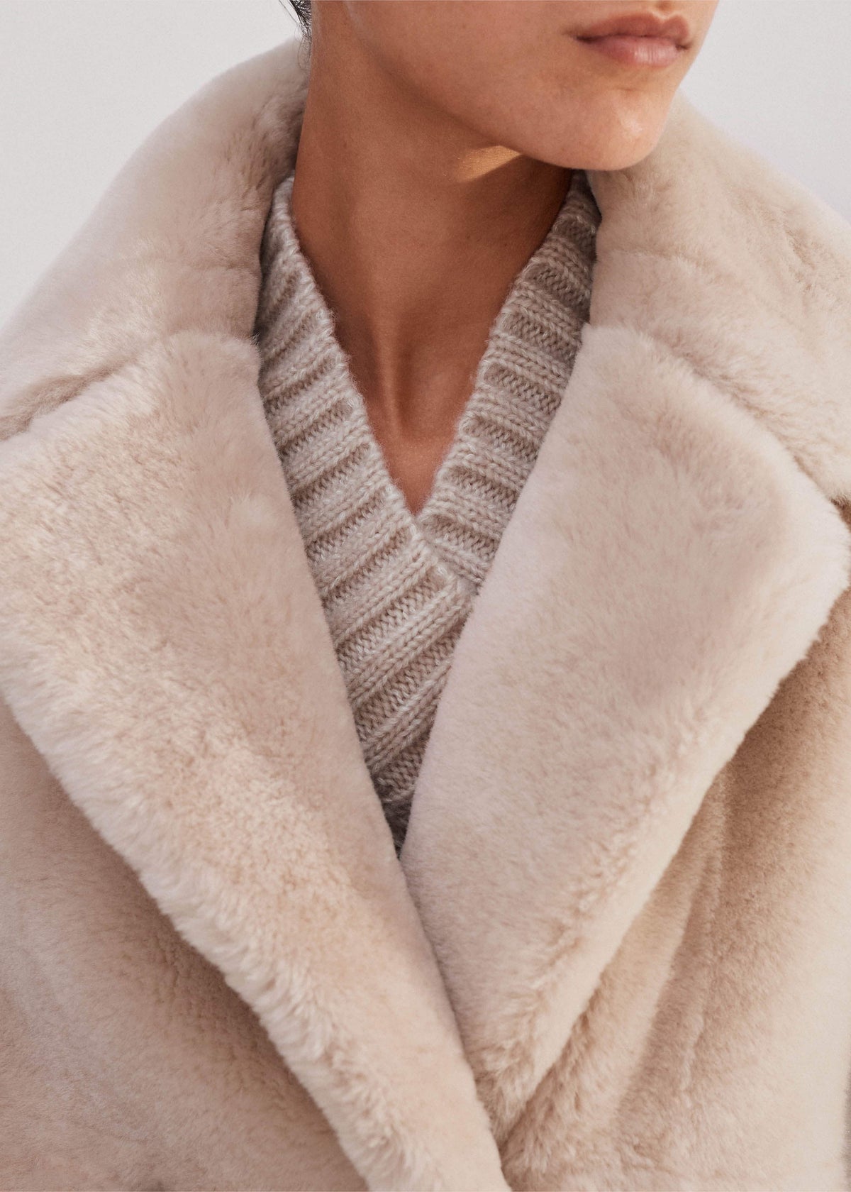 Cream Luxe Short Shearling Coat | Shearling Coats | ME+EM
