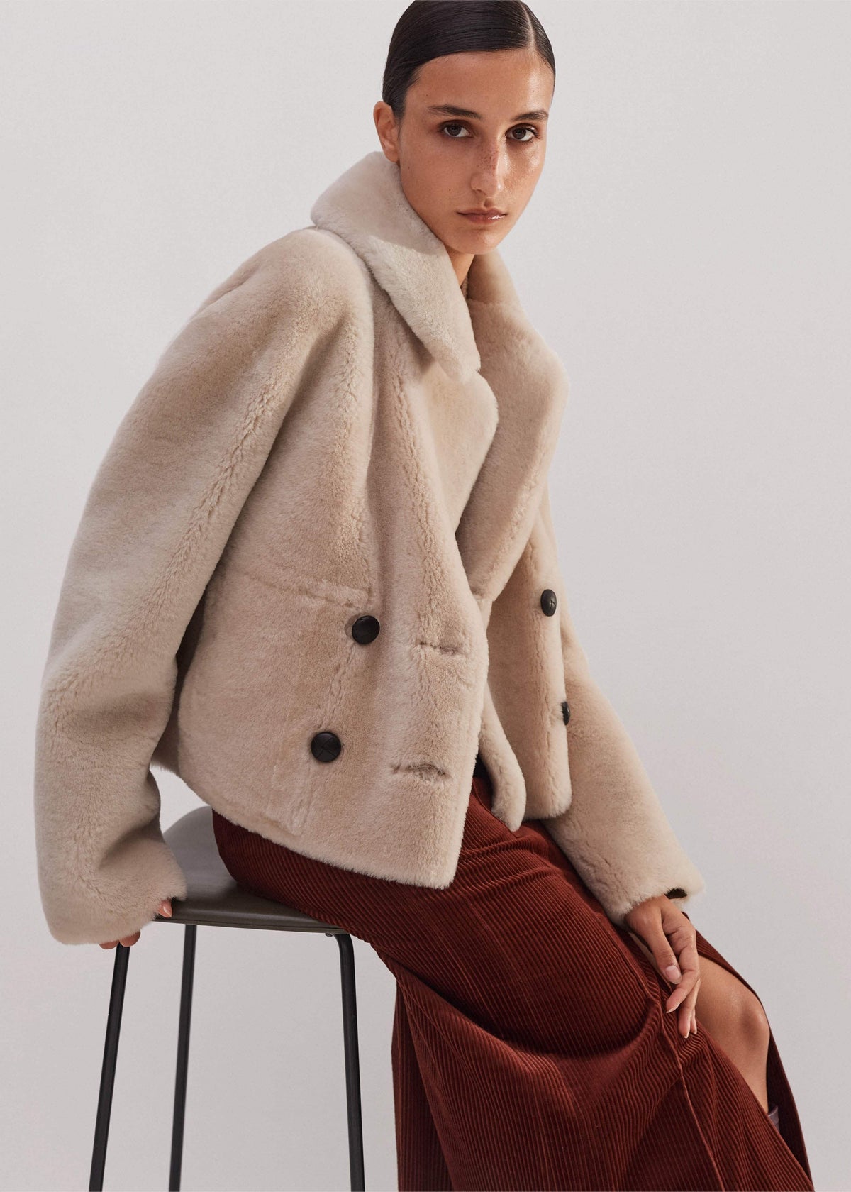 Cream Luxe Short Shearling Coat | Shearling Coats | ME+EM