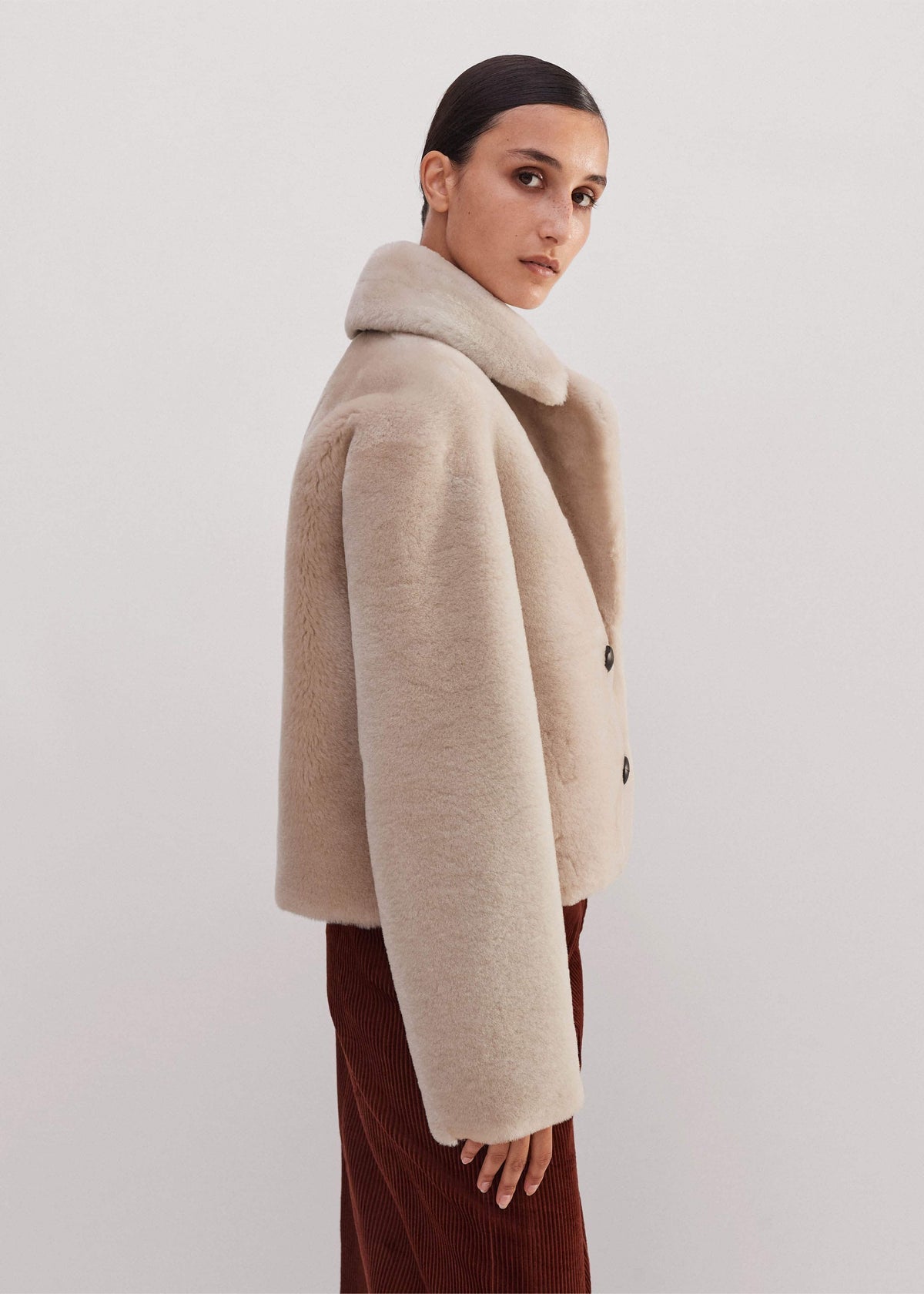 Cream Luxe Short Shearling Coat | Shearling Coats | ME+EM