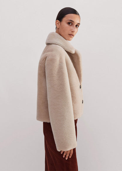 Cream Luxe Short Shearling Coat | Shearling Coats | ME+EM