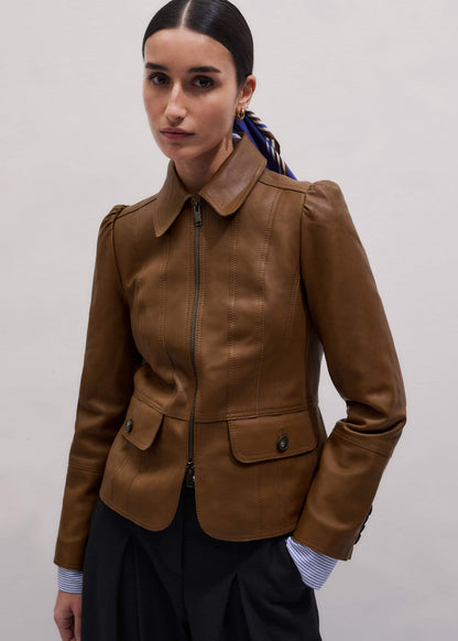 Brown Slim Fit Feminine Utility Jacket | ME+EM