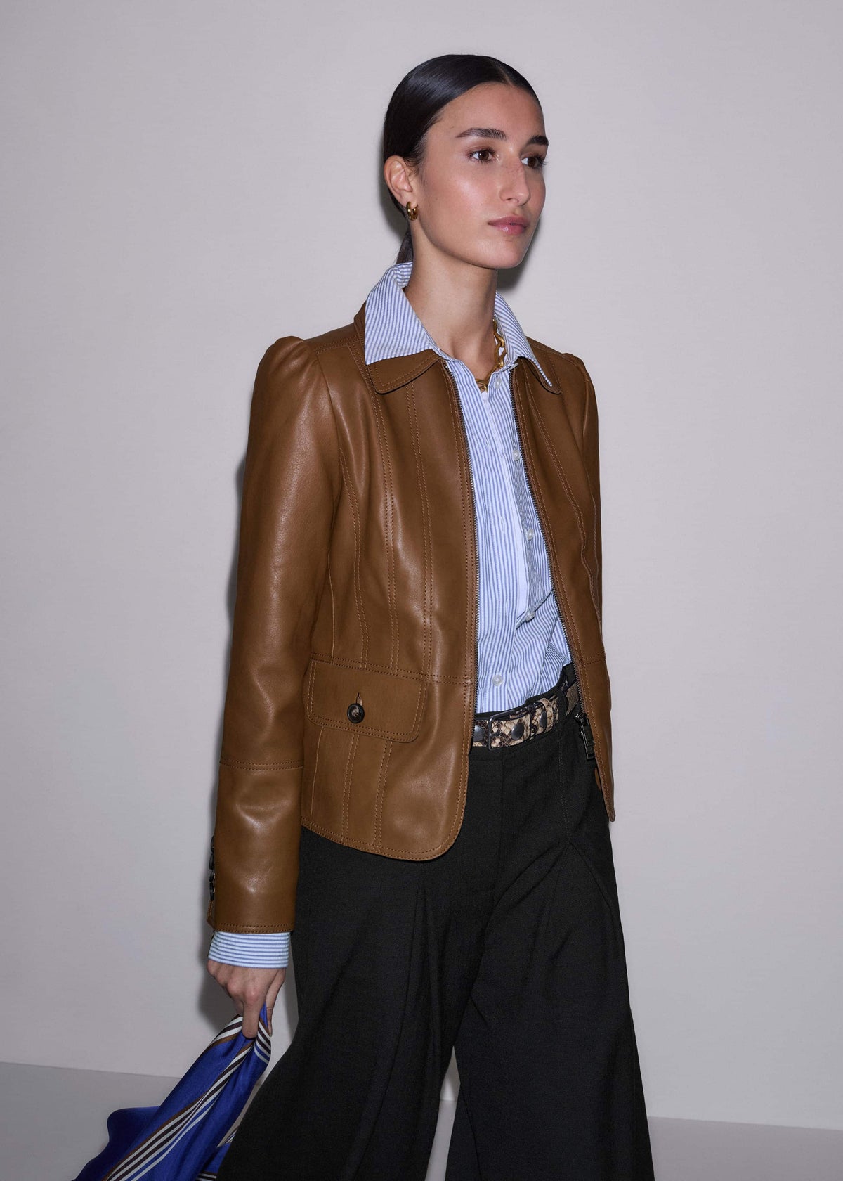 Brown Slim Fit Feminine Utility Jacket | ME+EM