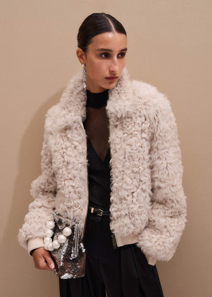 Cream Luxe Shearling Bomber Jacket | ME+EM