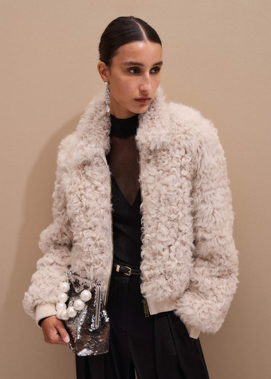 Cream Luxe Shearling Bomber Jacket | ME+EM
