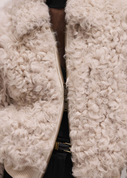 Cream Luxe Shearling Bomber Jacket | ME+EM