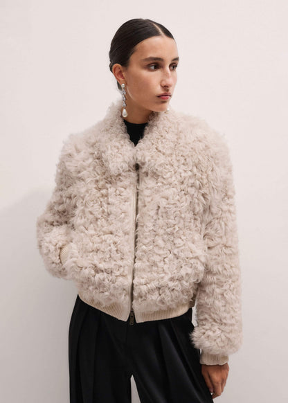 Cream Luxe Shearling Bomber Jacket | ME+EM