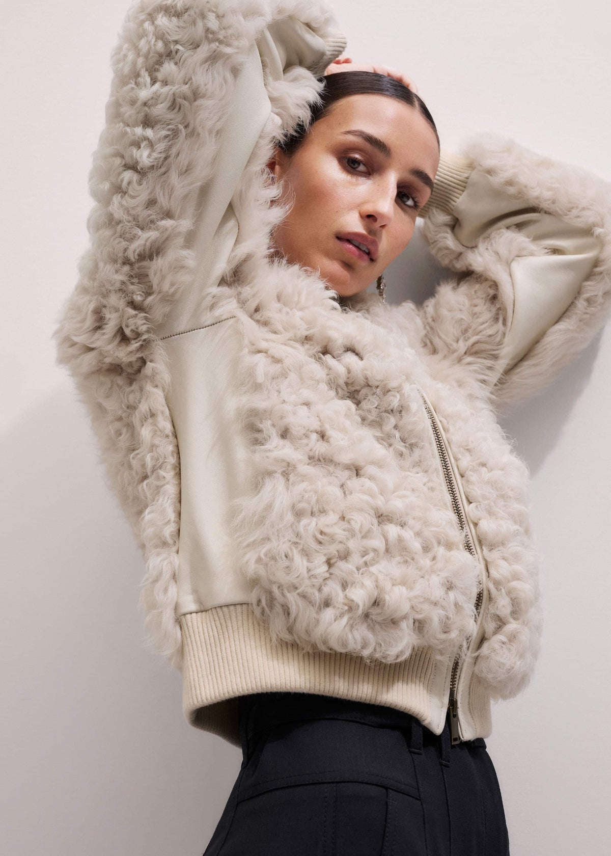 Cream Luxe Shearling Bomber Jacket | ME+EM