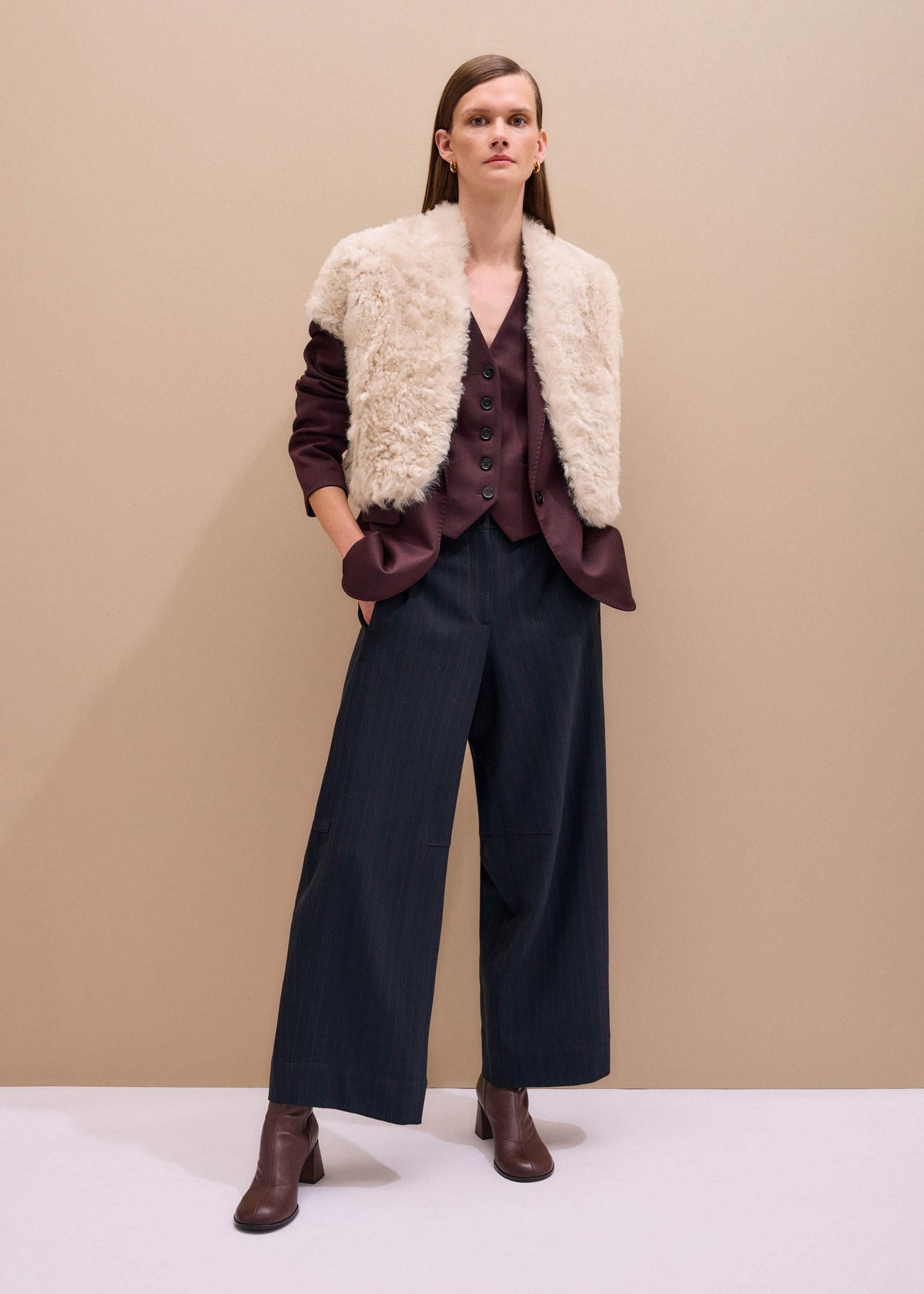 Cream Shearling Evening Layering Shrug | ME+EM