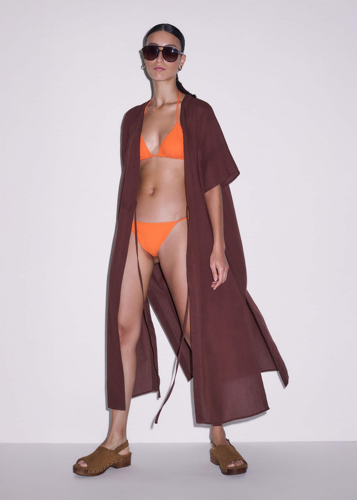 Cinnamon Brown Tie Front Maxi Cover Up | ME+EM