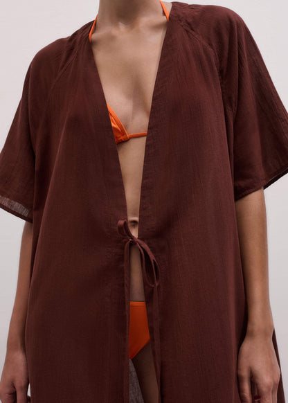 Cinnamon Brown Tie Front Maxi Cover Up | ME+EM