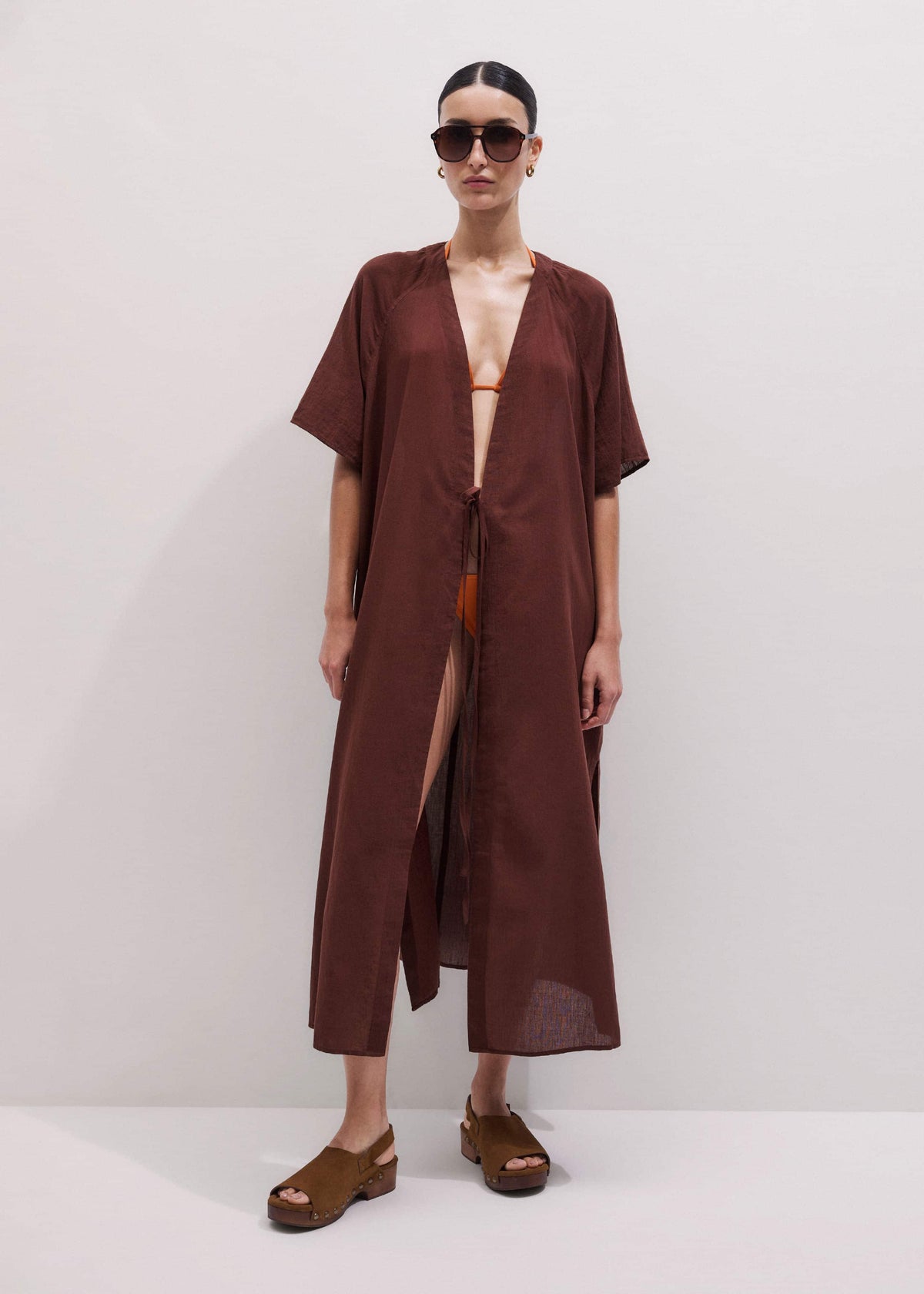 Cinnamon Brown Tie Front Maxi Cover Up | ME+EM