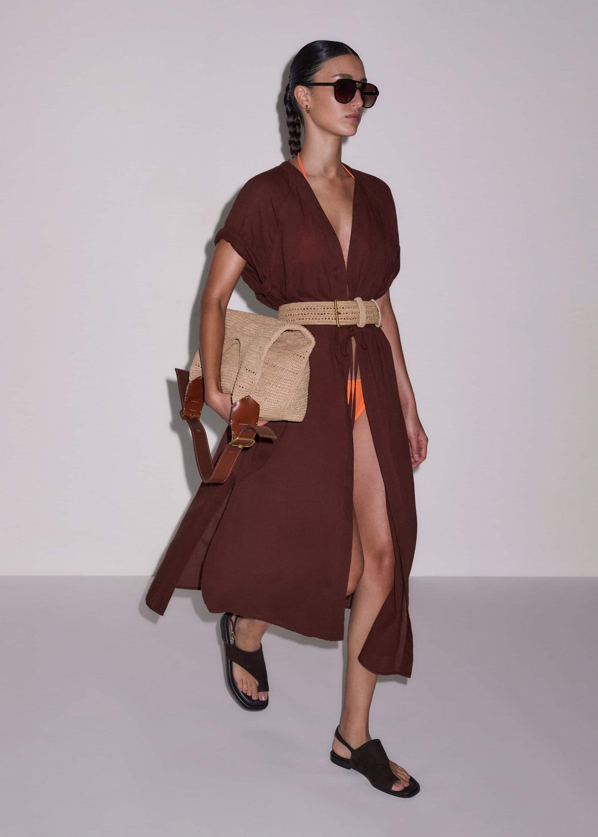 Cinnamon Brown Tie Front Maxi Cover Up | ME+EM