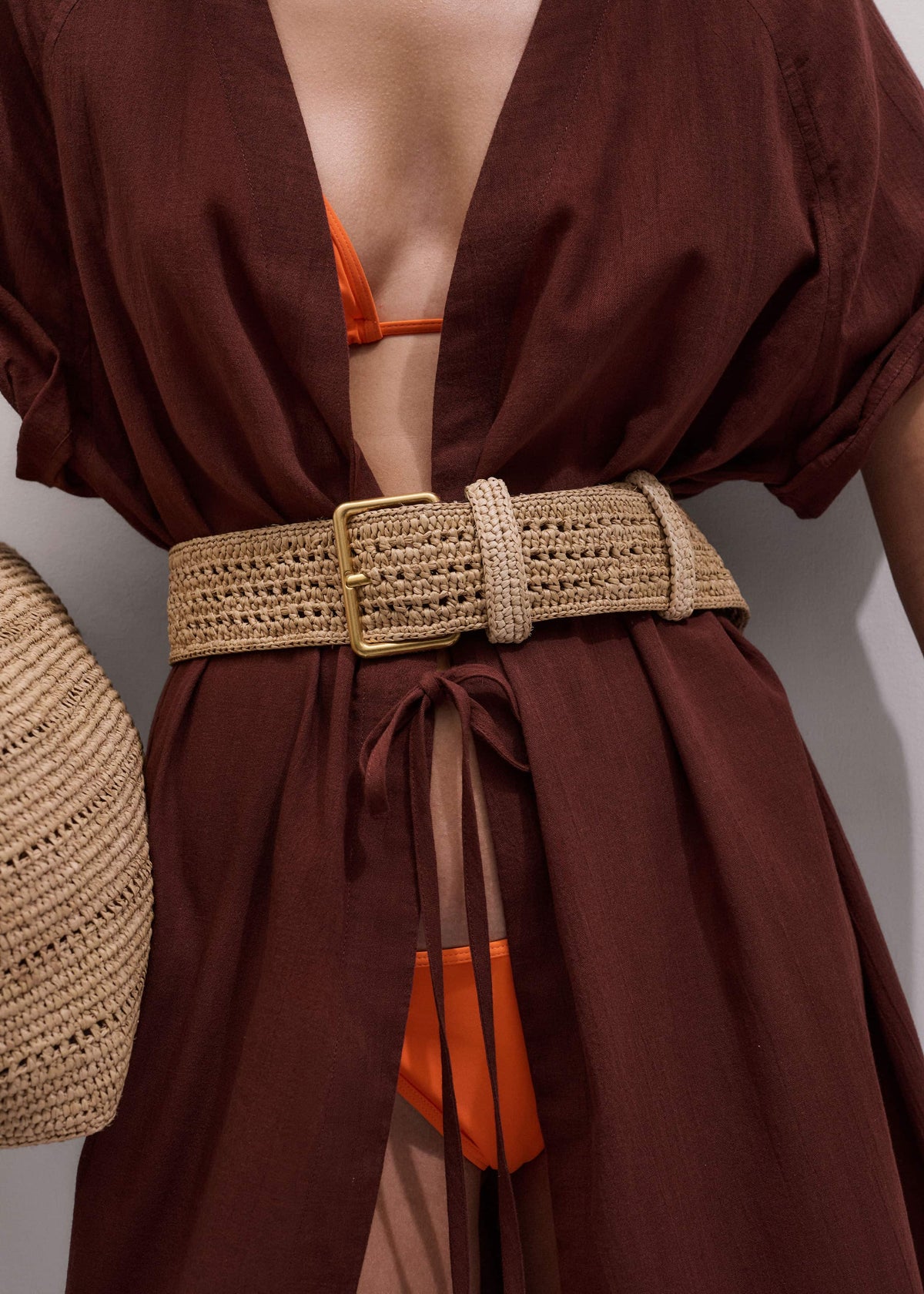 Tan Raffia Wide Summer Belt | ME+EM