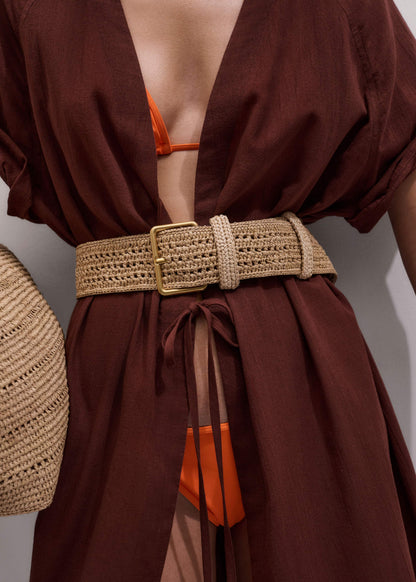 Tan Raffia Wide Summer Belt | ME+EM