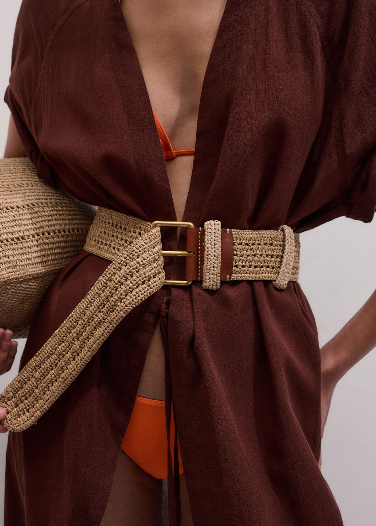 Tan Raffia Wide Summer Belt | ME+EM