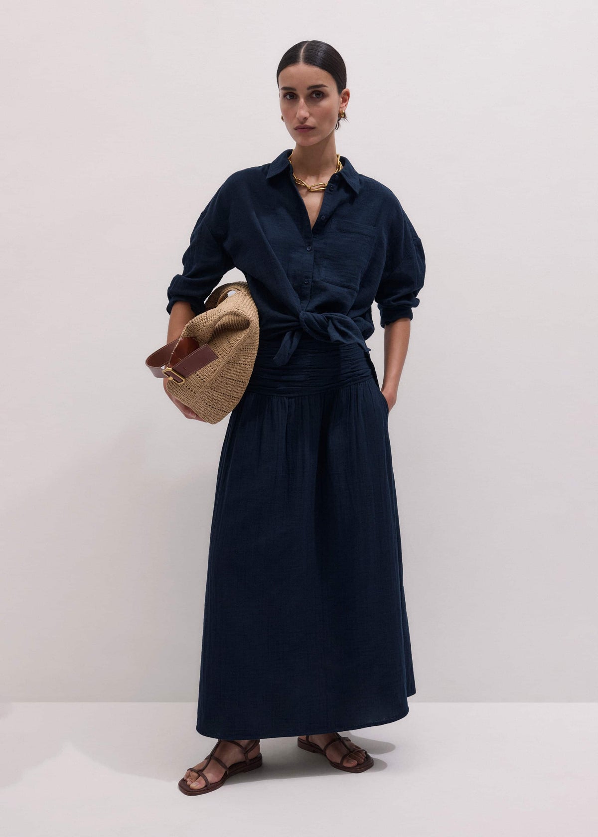 Navy Cheesecloth Relaxed Maxi Skirt | ME+EM