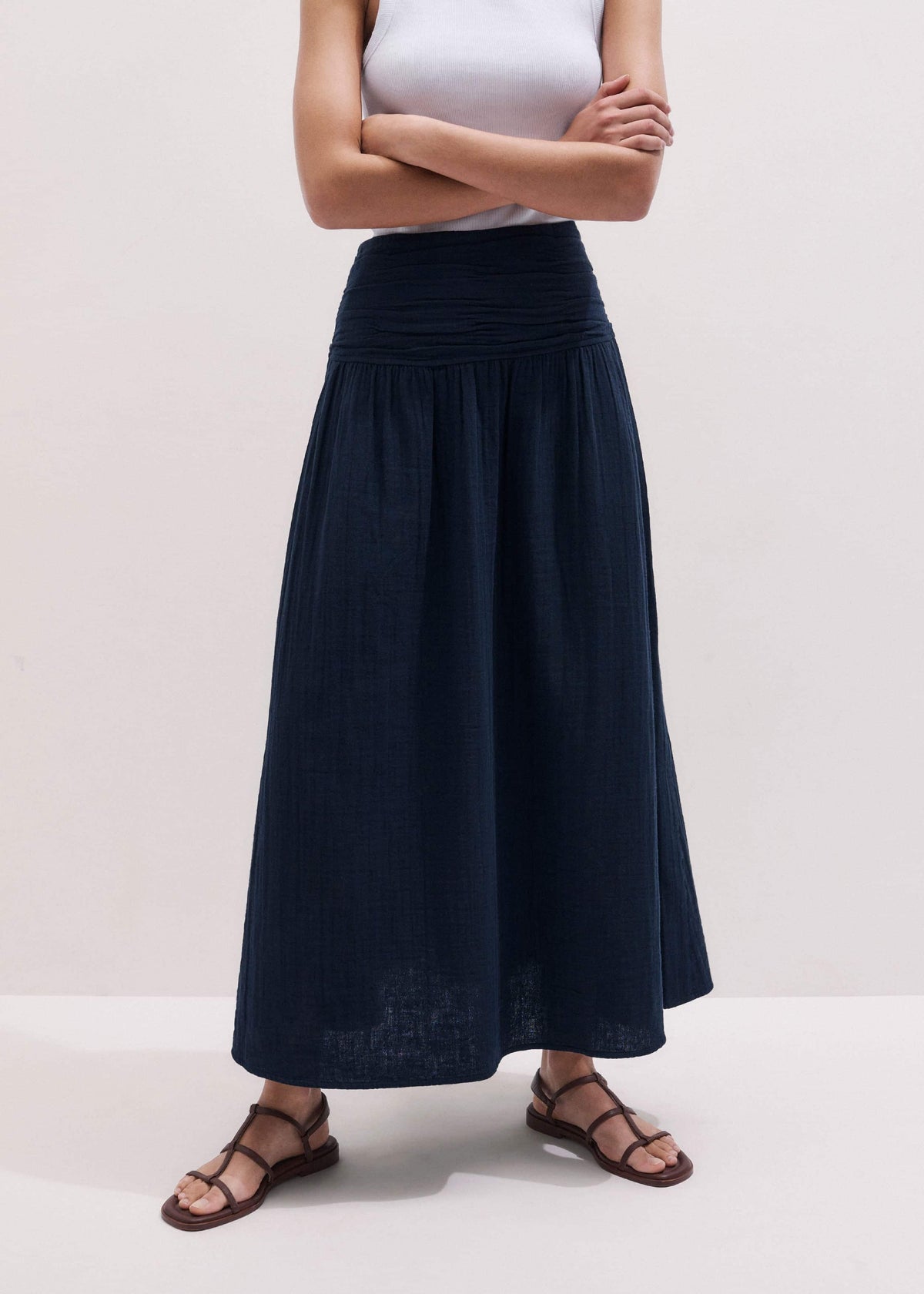 Navy Cheesecloth Relaxed Maxi Skirt | ME+EM