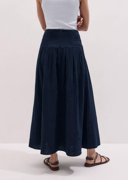 Navy Cheesecloth Relaxed Maxi Skirt | ME+EM
