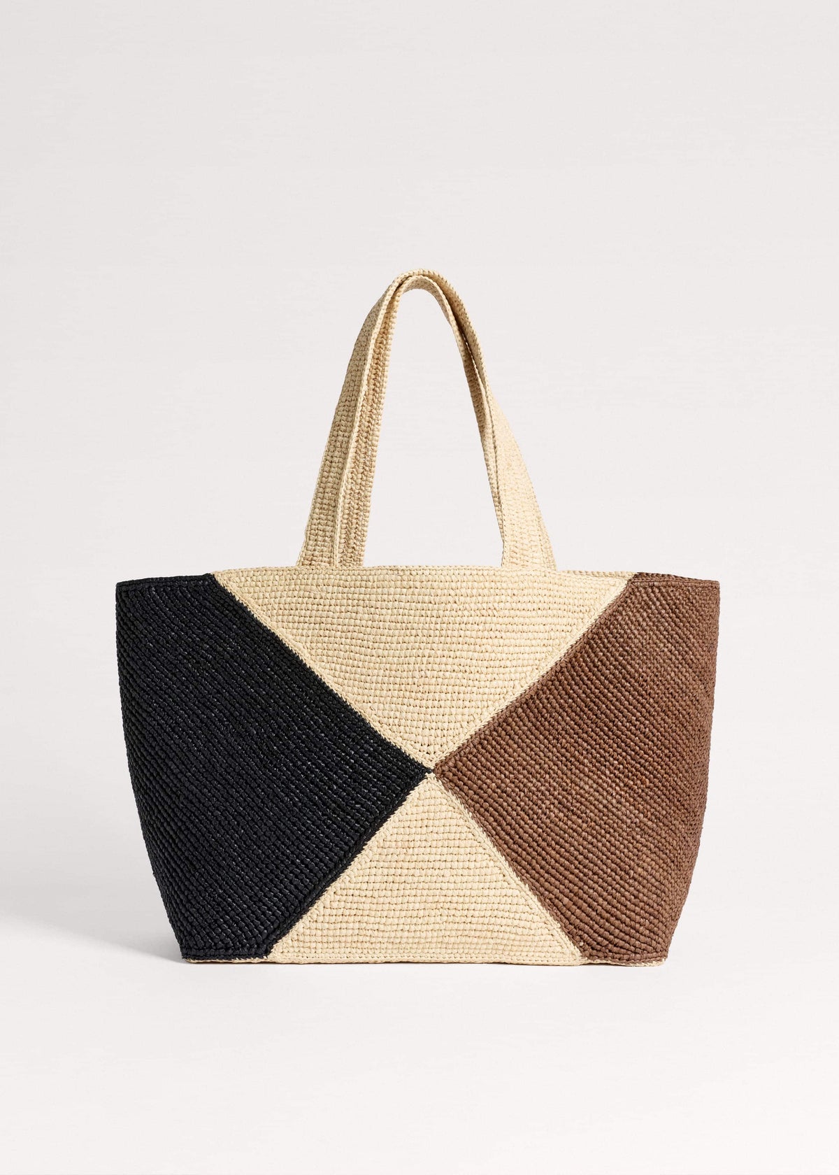 Brown Contrast Raffia Tote Bag | ME+EM