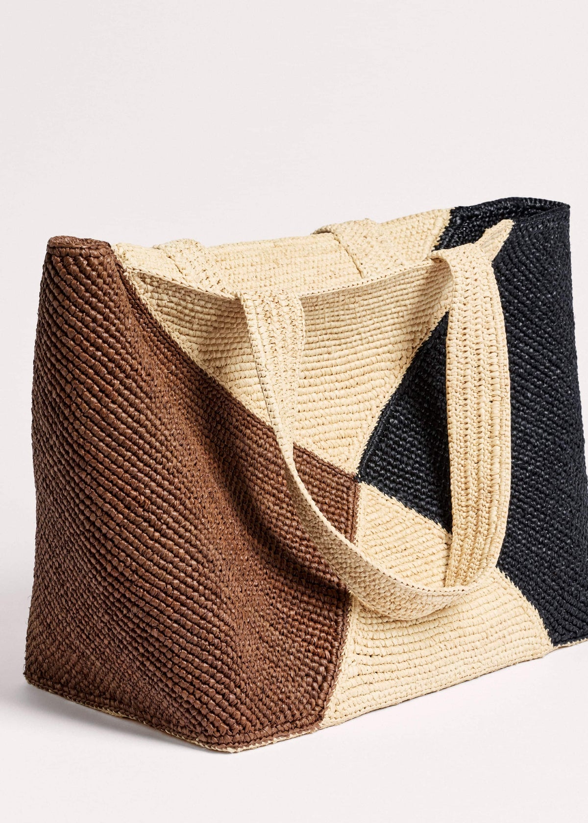 Brown Contrast Raffia Tote Bag | ME+EM