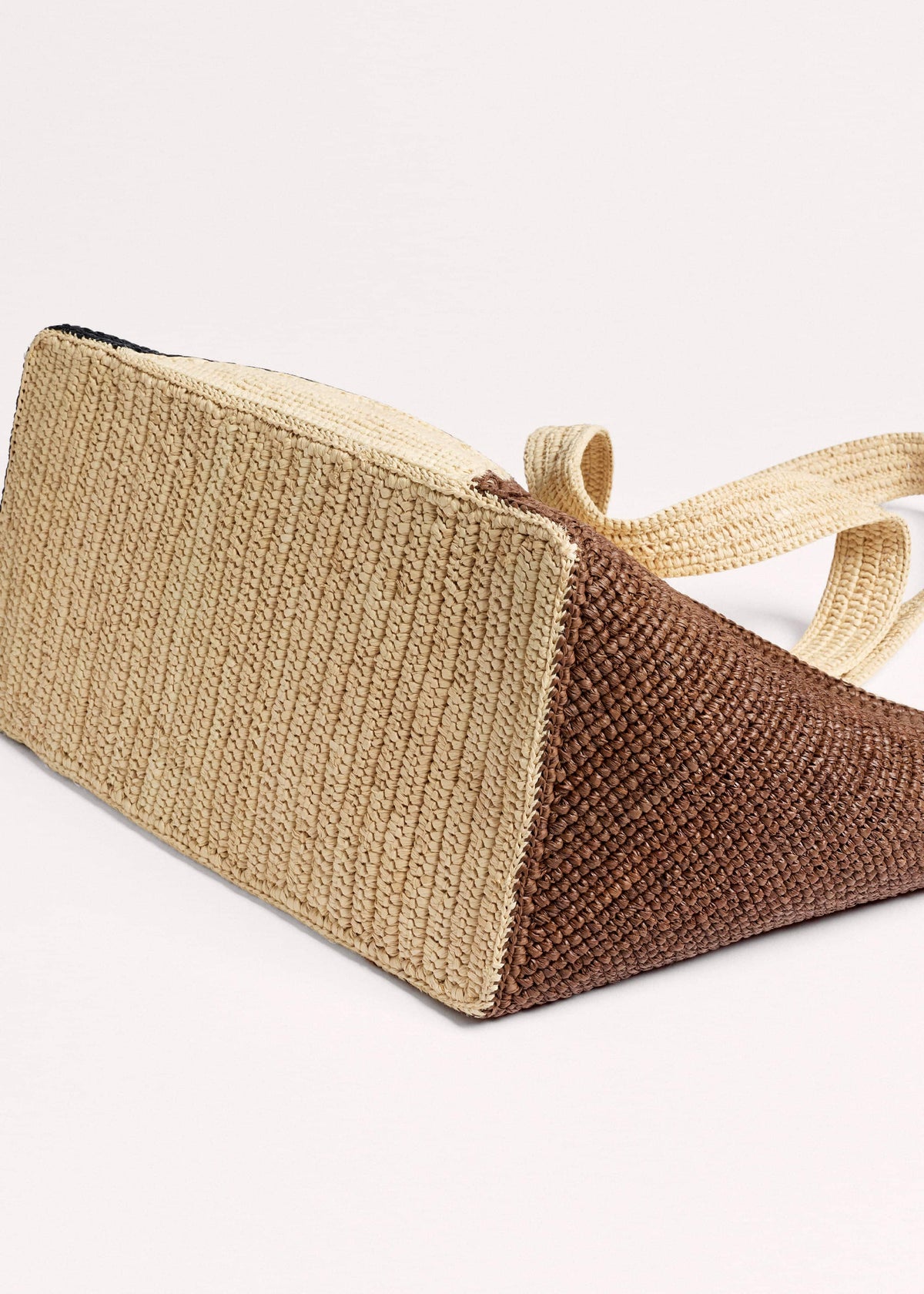 Brown Contrast Raffia Tote Bag | ME+EM