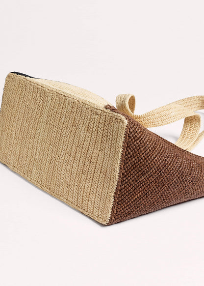 Brown Contrast Raffia Tote Bag | ME+EM