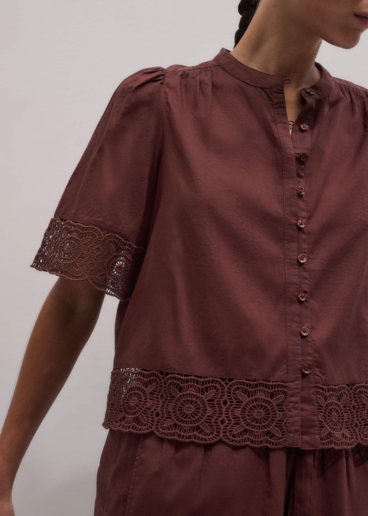 Cinnamon Brown Lace Trim Crop Top | ME+EM