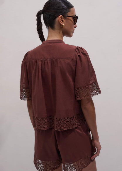 Cinnamon Brown Lace Trim Crop Top | ME+EM