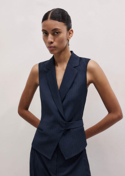 Navy Pinstripe Wrap Vest | ME+EM