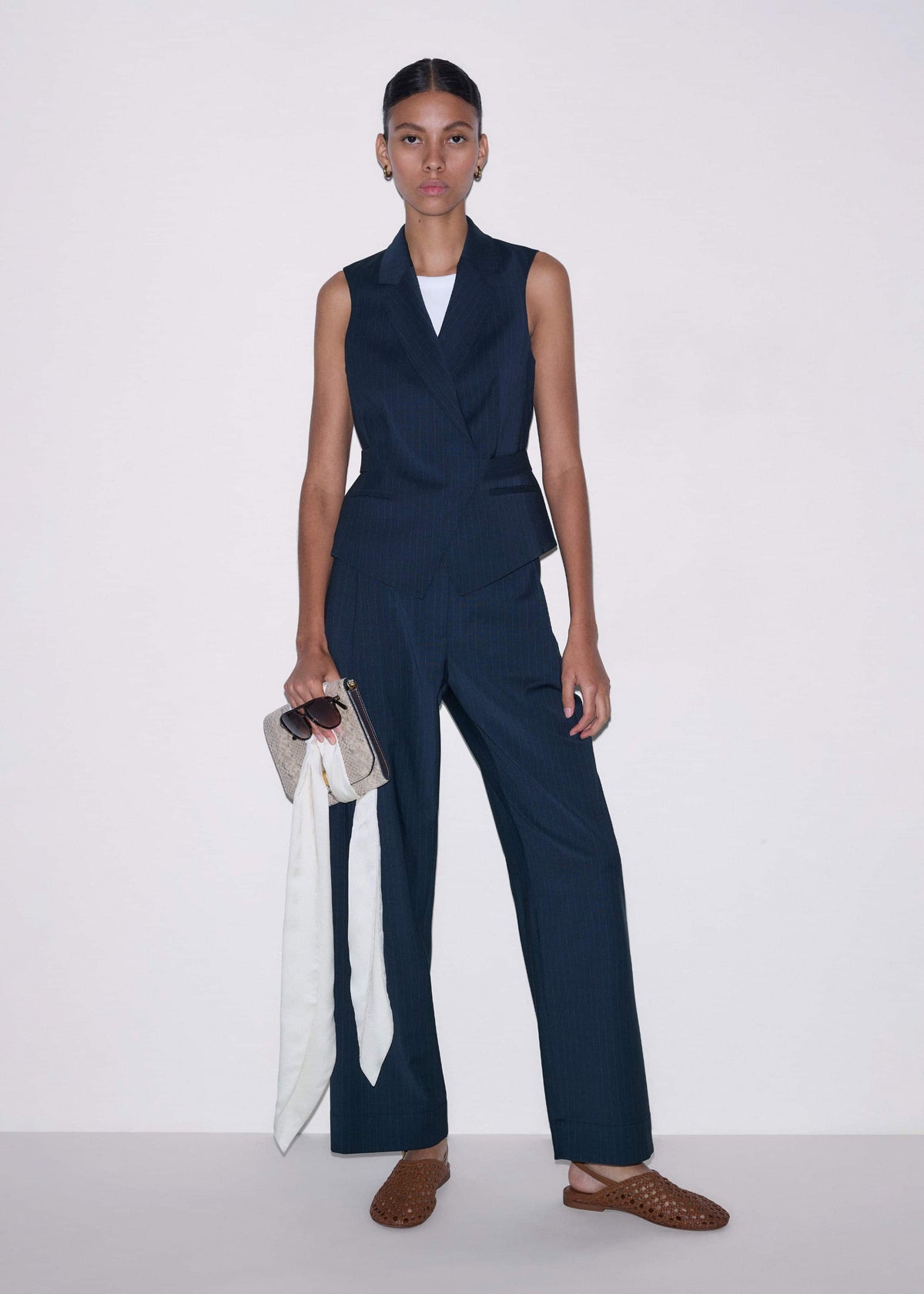 Navy Pinstripe Wrap Vest | ME+EM