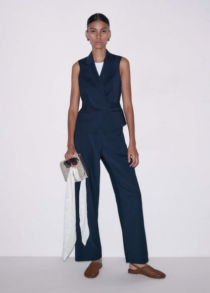 Navy Pinstripe Wrap Vest | ME+EM