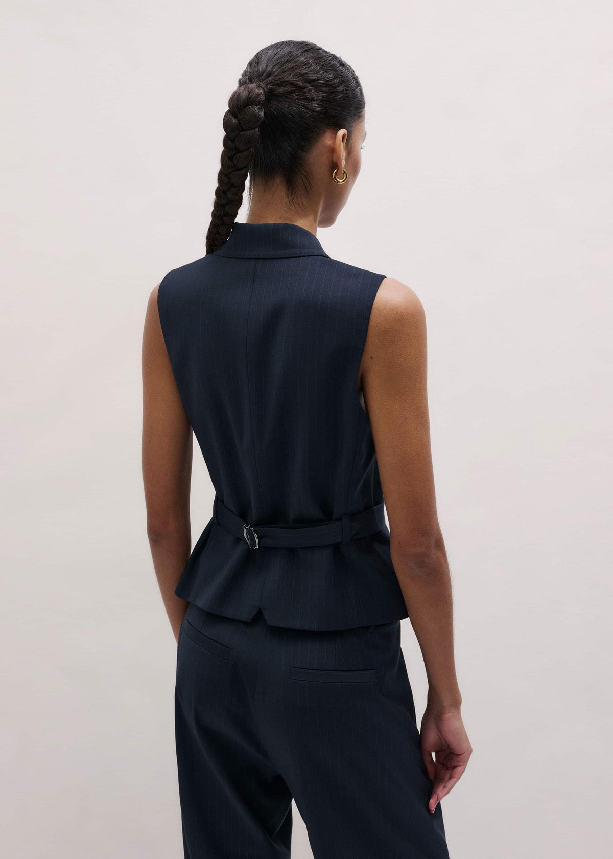Navy Pinstripe Wrap Vest | ME+EM