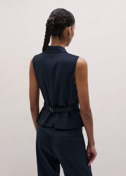 Navy Pinstripe Wrap Vest | ME+EM