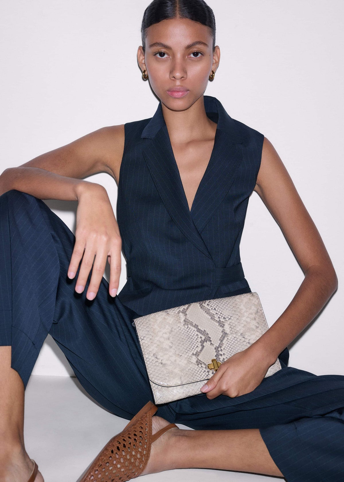 Navy Pinstripe Wrap Vest | ME+EM