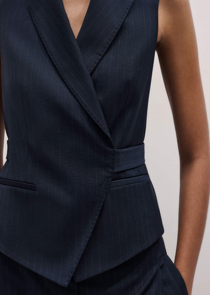 Navy Pinstripe Wrap Vest | ME+EM