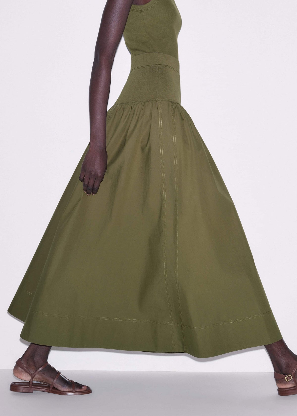 Olive Green Mixed Media Maxi Skirt | ME+EM