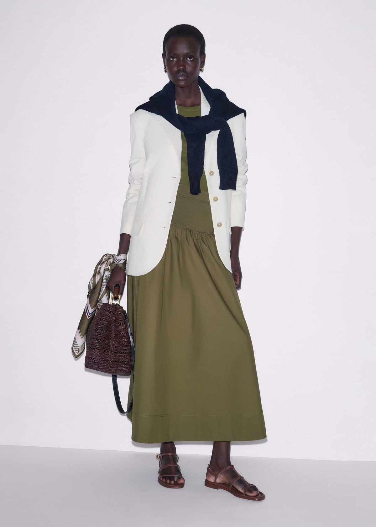 Olive Green Mixed Media Maxi Skirt | ME+EM