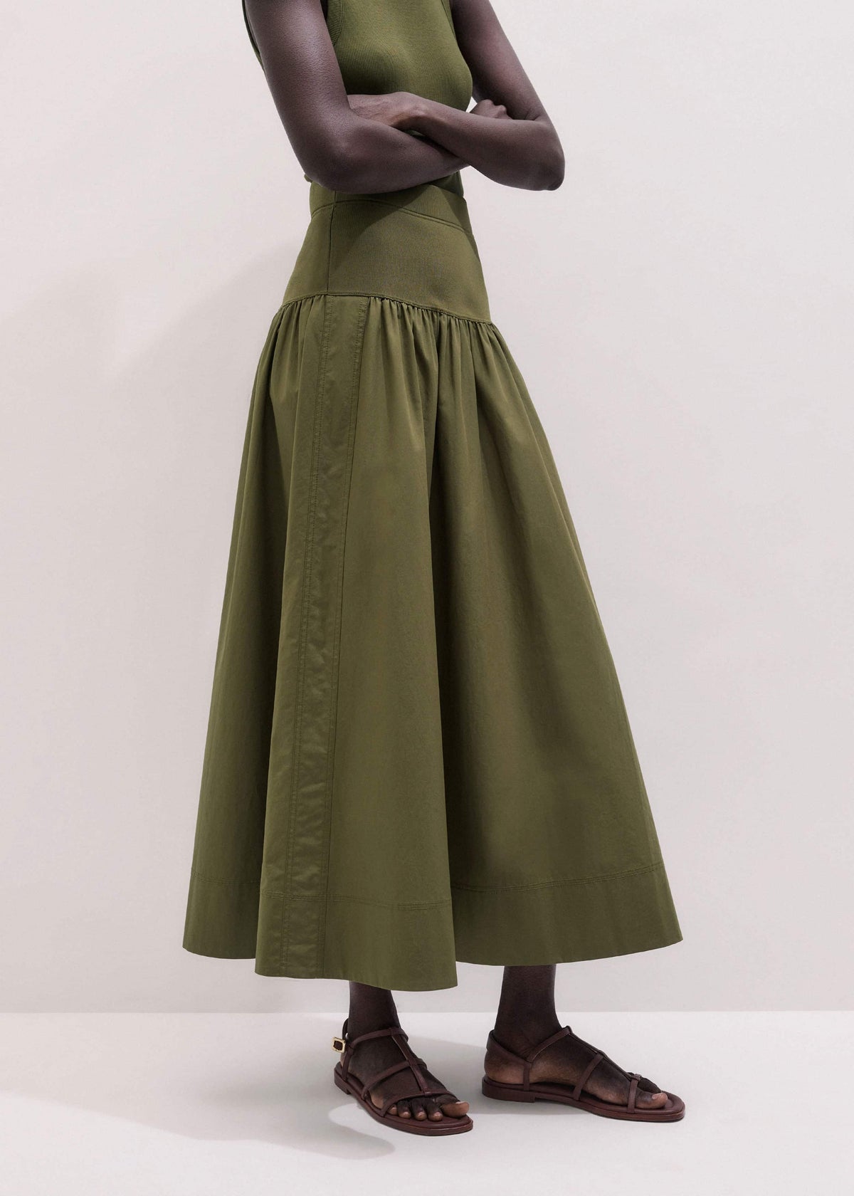 Olive Green Mixed Media Maxi Skirt | ME+EM