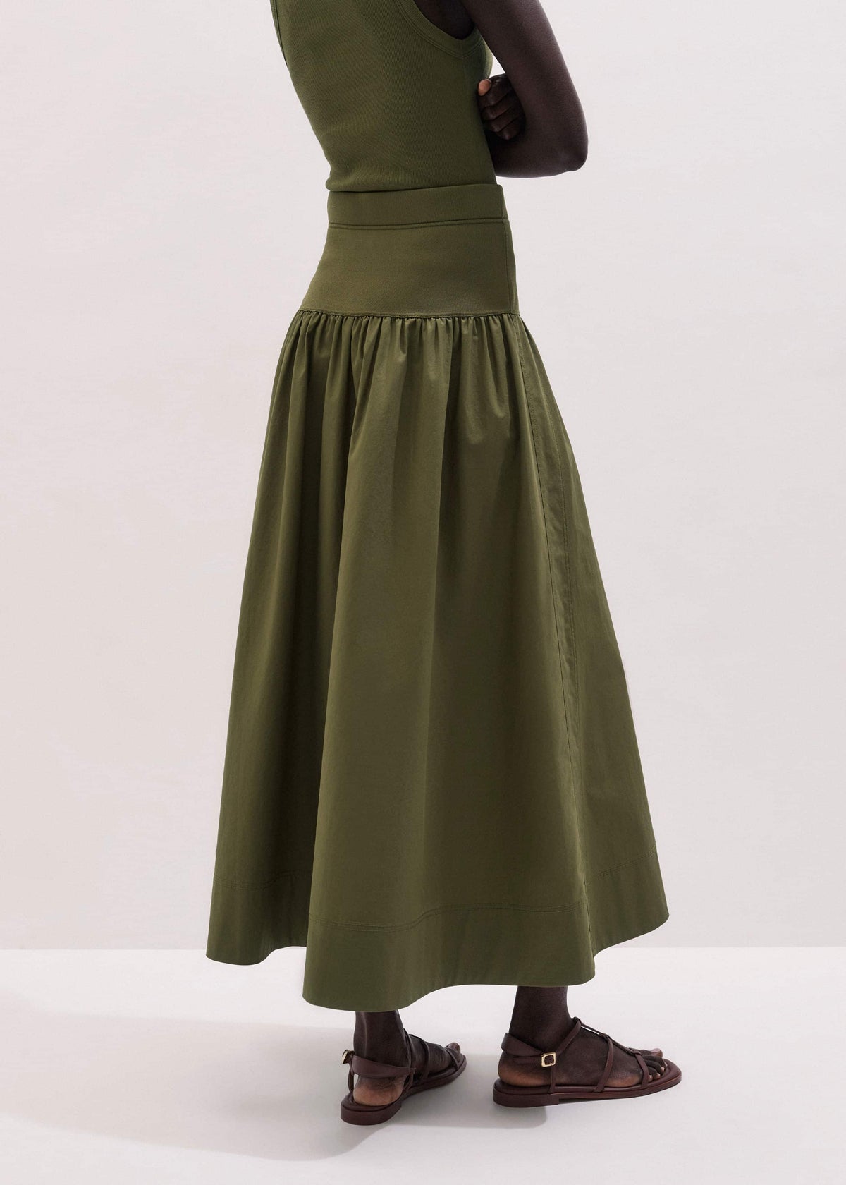 Olive Green Mixed Media Maxi Skirt | ME+EM