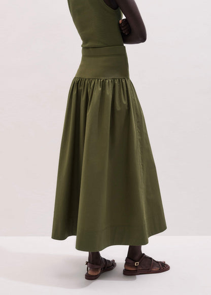 Olive Green Mixed Media Maxi Skirt | ME+EM