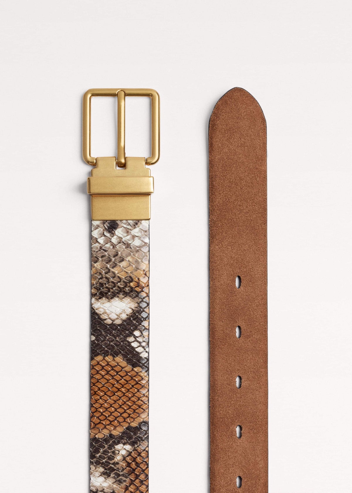 Tan Snake Print Reversible Belt | ME+EM