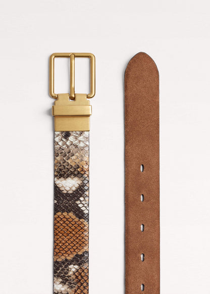 Tan Snake Print Reversible Belt | ME+EM