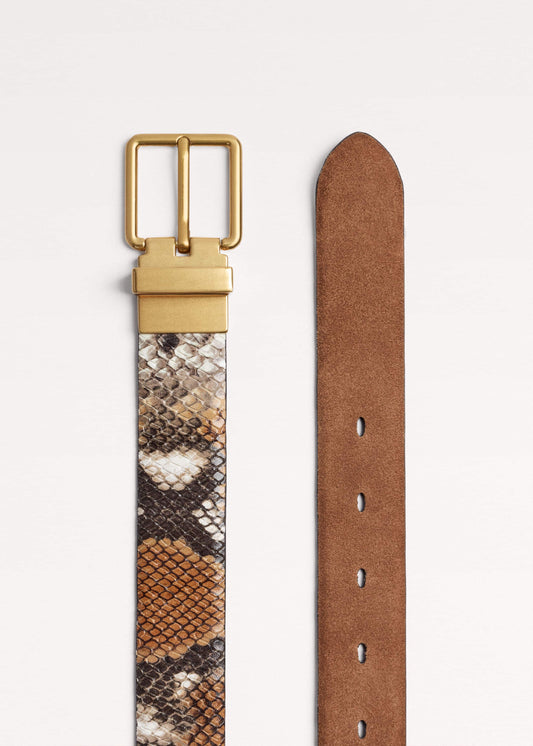 Tan Snake Print Reversible Belt | ME+EM